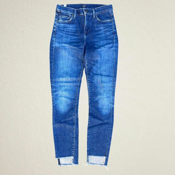 Citizens of Humanity high rise skinny jeans with cutoff frayed raw hem front cut - Picture 1 of 10